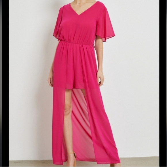 Women's Chiffon Romper-Dress Fuchia Size Large - Picture 7 of 7